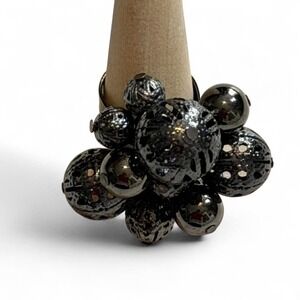 Vintage Gray/Black Sputnik Cluster Statement Ring,‎ Adjustable Size